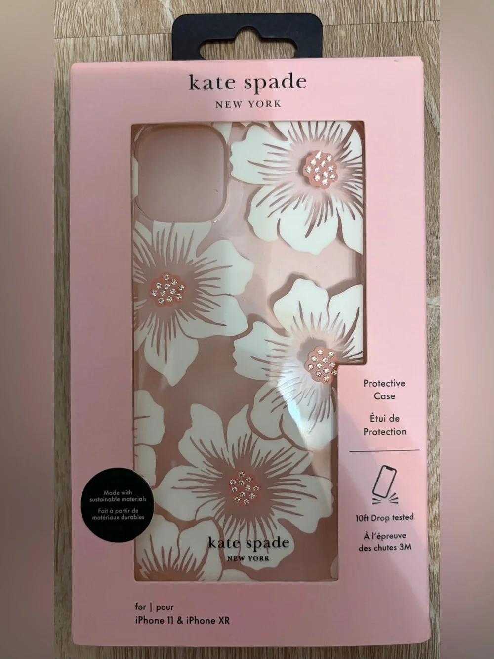 kate spade Pink and White Floral Phone Case with Rhinestone Accents